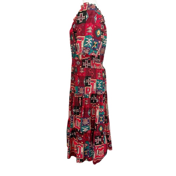 Desert West Sherry Holt Vintage Western Cotton Tiered Dress Red Print Size Large - Picture 6 of 16